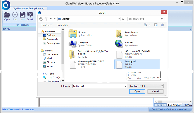 Cigati BKF File Repair Screenshots